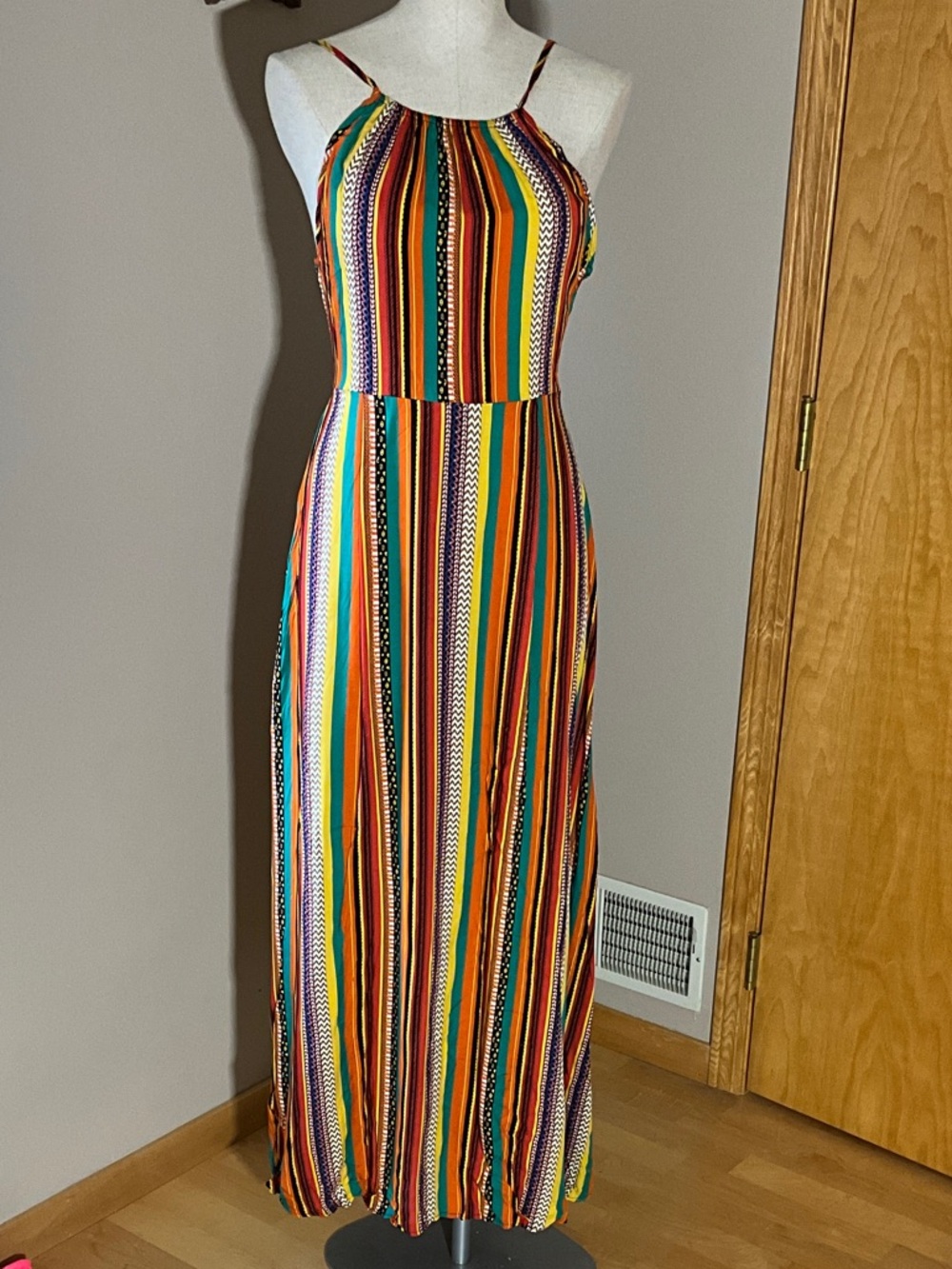Striped Multicolor Maxi Dress with Spaghetti Straps